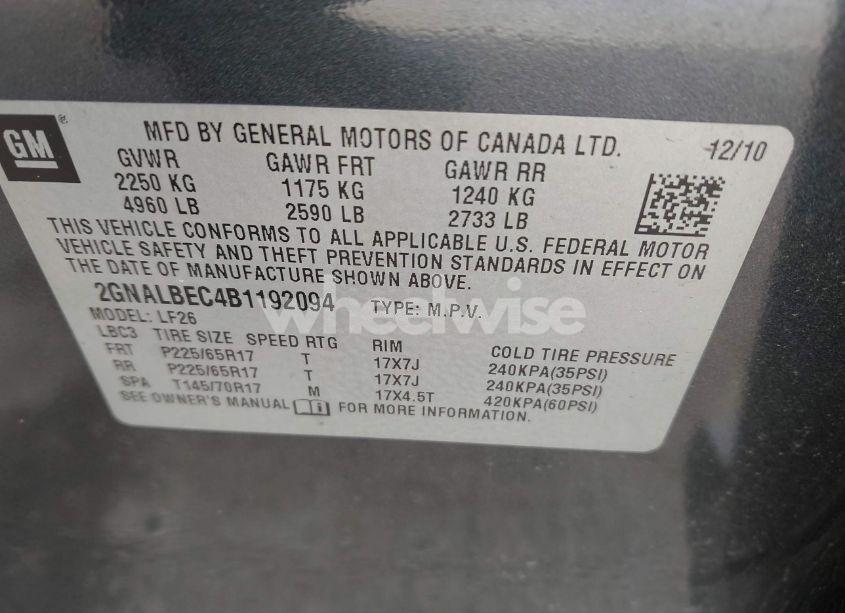 Photo 9 of 2011 Chevrolet Equinox LS (VIN 2GNALBEC4B1192094)