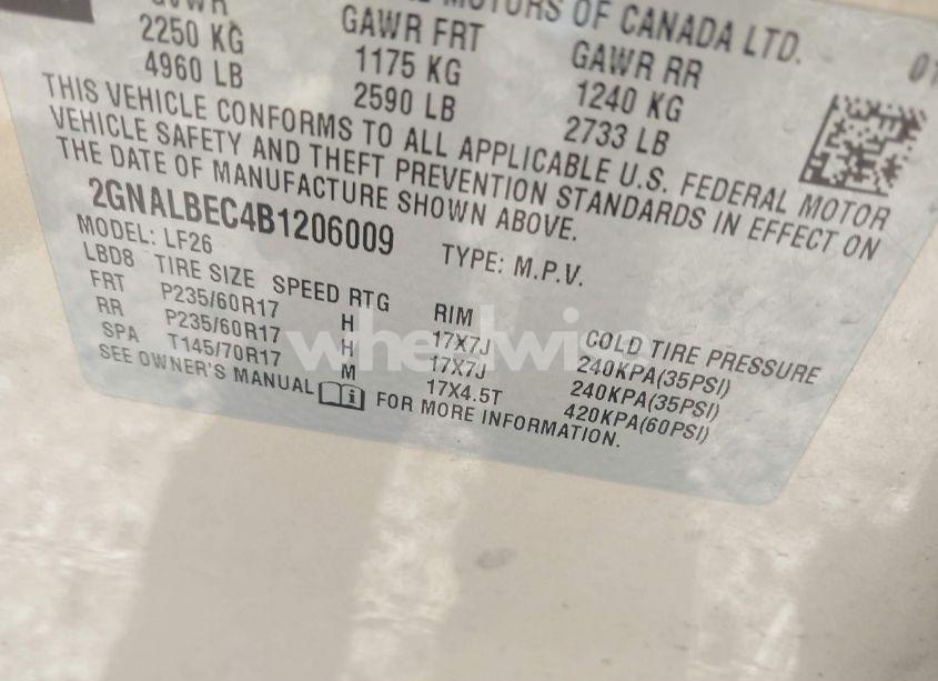 Photo 9 of 2011 Chevrolet Equinox LS (VIN 2GNALBEC4B1206009)