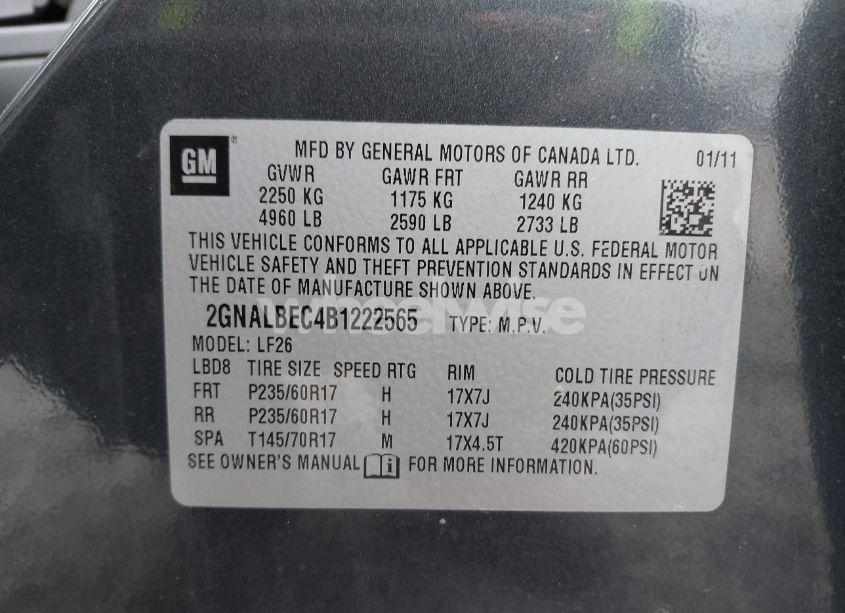 Photo 9 of 2011 Chevrolet Equinox LS (VIN 2GNALBEC4B1222565)