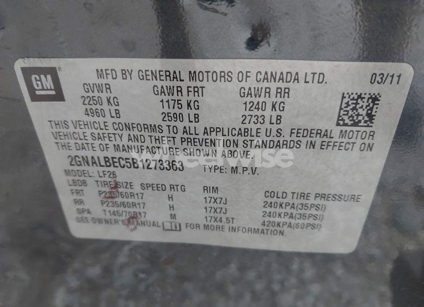 Photo 9 of 2011 Chevrolet Equinox LS (VIN 2GNALBEC5B1273363)