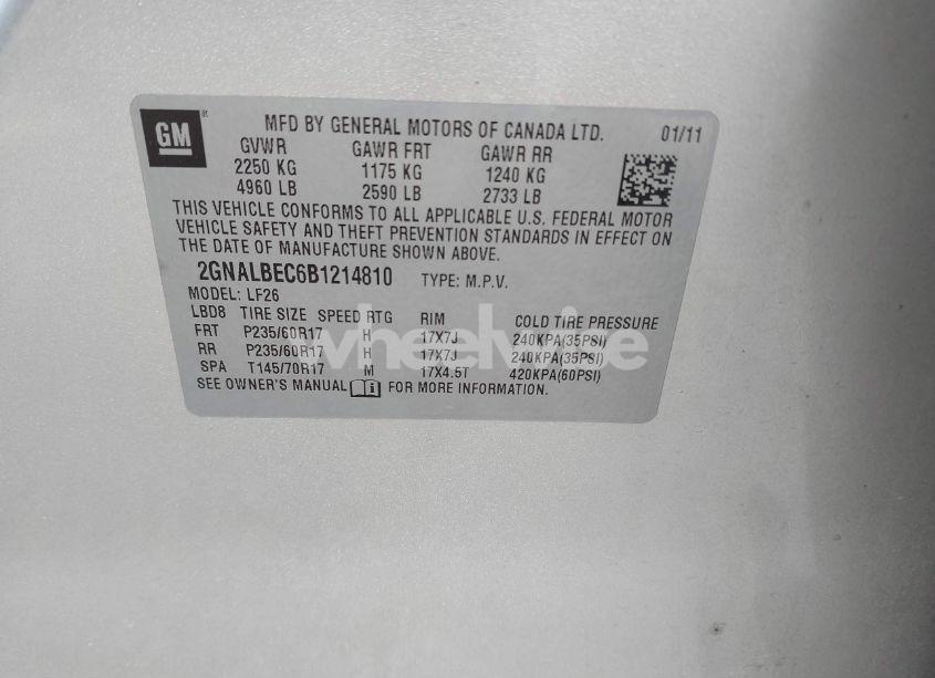 Photo 9 of 2011 Chevrolet Equinox LS (VIN 2GNALBEC6B1214810)