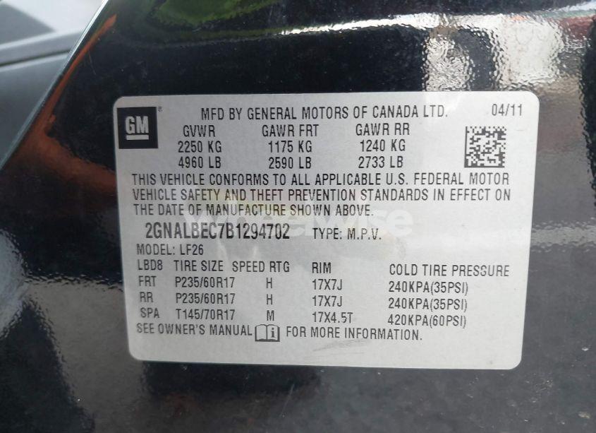 Photo 9 of 2011 Chevrolet Equinox LS (VIN 2GNALBEC7B1294702)