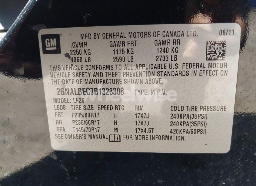 Photo 9 of 2011 Chevrolet Equinox LS (VIN 2GNALBEC7B1323308)