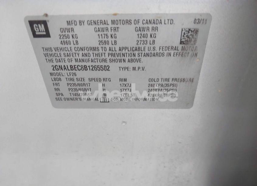 Photo 9 of 2011 Chevrolet Equinox LS (VIN 2GNALBEC8B1265502)