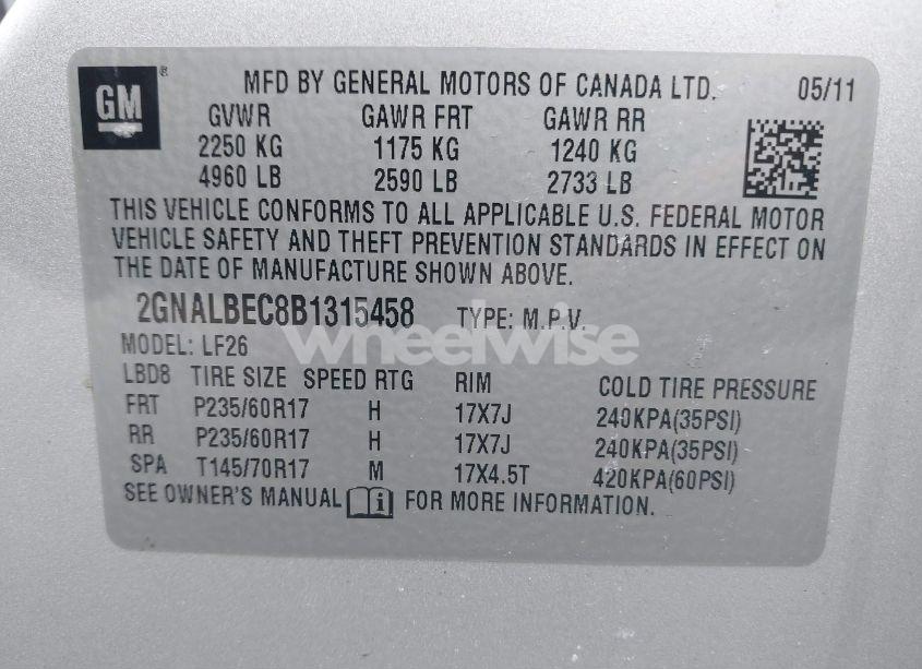 Photo 9 of 2011 Chevrolet Equinox LS (VIN 2GNALBEC8B1315458)