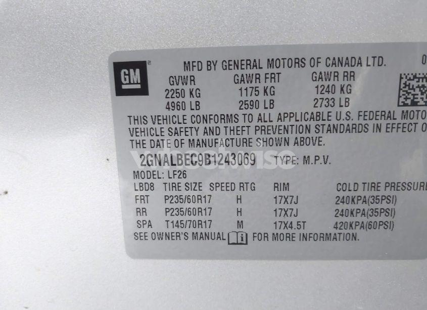 Photo 9 of 2011 Chevrolet Equinox LS (VIN 2GNALBEC9B1243069)