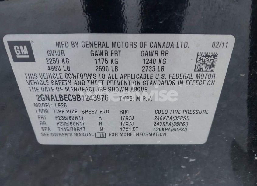 Photo 9 of 2011 Chevrolet Equinox LS (VIN 2GNALBEC9B1243976)