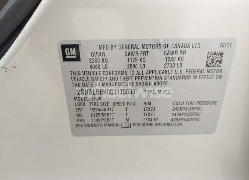 Photo 9 of 2012 Chevrolet Equinox LS (VIN 2GNALBEK0C1175639)