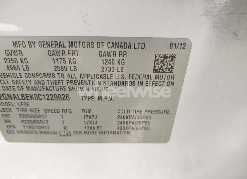 Photo 9 of 2012 Chevrolet Equinox LS (VIN 2GNALBEK0C1229926)