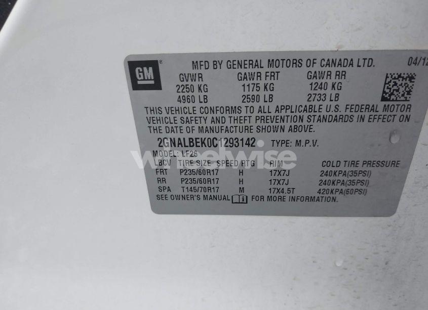 Photo 9 of 2012 Chevrolet Equinox LS (VIN 2GNALBEK0C1293142)