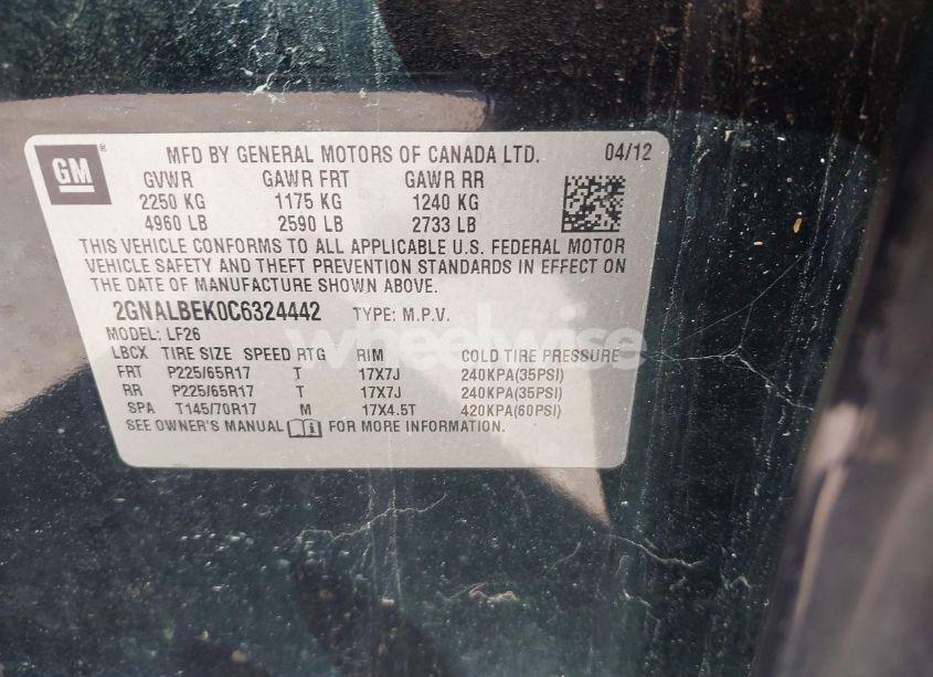 Photo 9 of 2012 Chevrolet Equinox LS (VIN 2GNALBEK0C6324442)