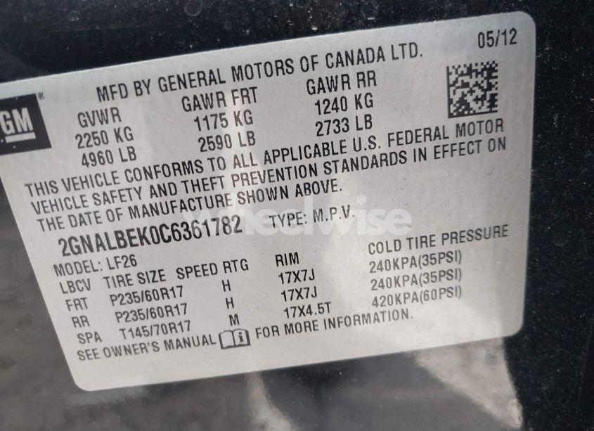 Photo 9 of 2012 Chevrolet Equinox LS (VIN 2GNALBEK0C6361782)