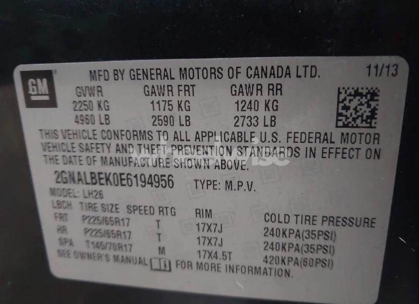 Photo 9 of 2014 Chevrolet Equinox 1LT (VIN 2GNALBEK0E6194956)