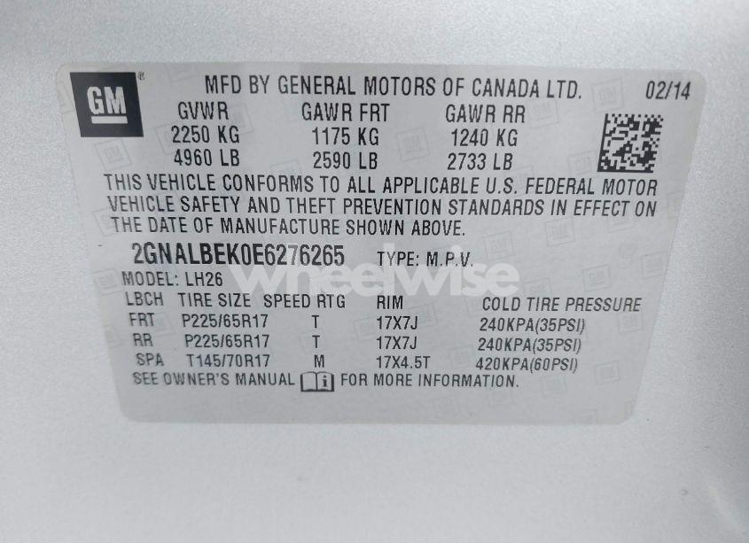 Photo 9 of 2014 Chevrolet Equinox 1LT (VIN 2GNALBEK0E6276265)