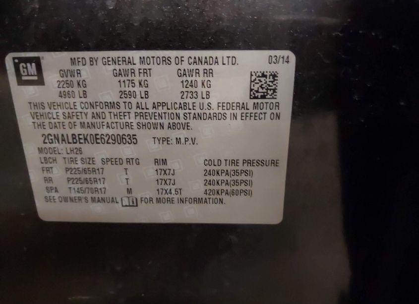 Photo 9 of 2014 Chevrolet Equinox 1LT (VIN 2GNALBEK0E6290635)