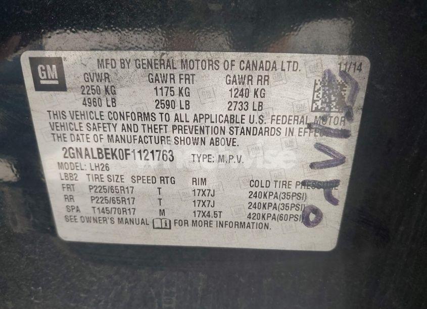 Photo 9 of 2015 Chevrolet Equinox 1LT (VIN 2GNALBEK0F1121763)