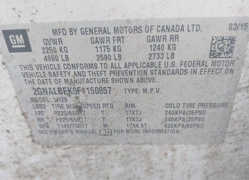 Photo 9 of 2015 Chevrolet Equinox 1LT (VIN 2GNALBEK0F1150857)