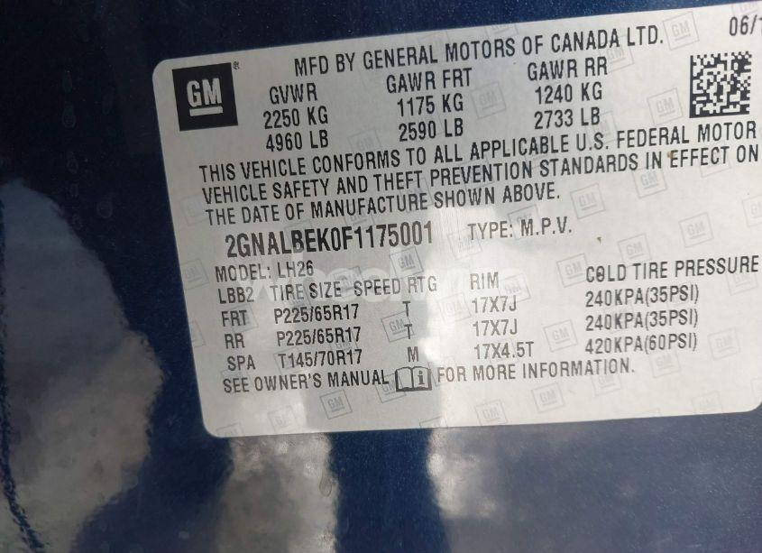 Photo 9 of 2015 Chevrolet Equinox 1LT (VIN 2GNALBEK0F1175001)