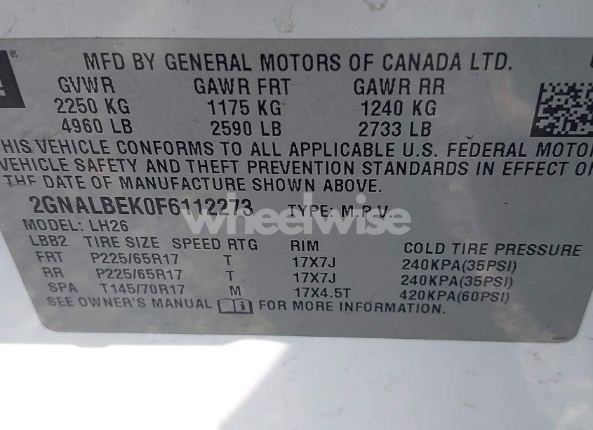 Photo 9 of 2015 Chevrolet Equinox 1LT (VIN 2GNALBEK0F6112273)