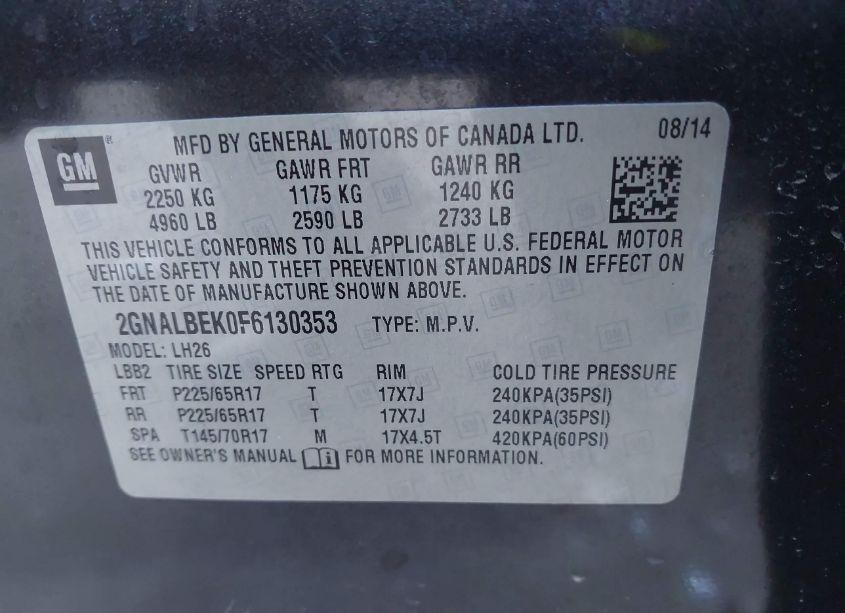 Photo 9 of 2015 Chevrolet Equinox 1LT (VIN 2GNALBEK0F6130353)