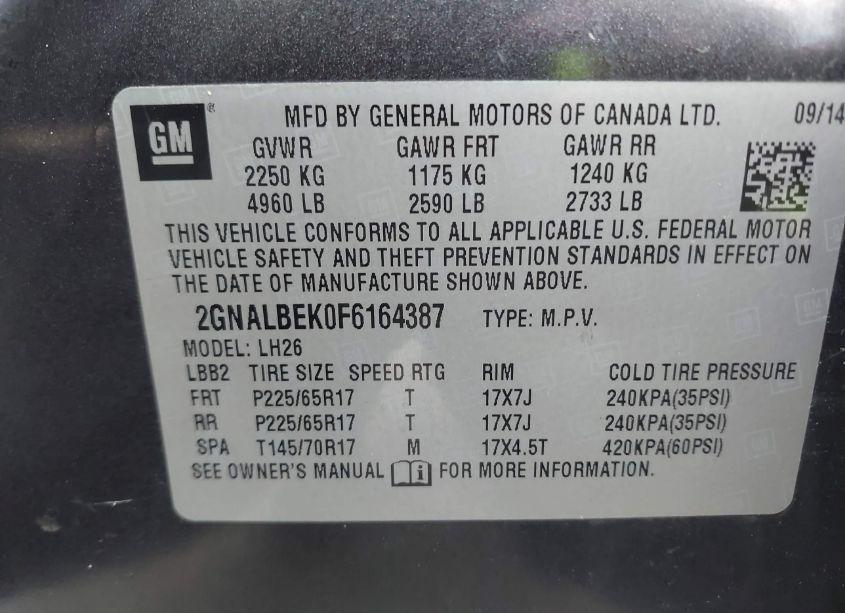 Photo 9 of 2015 Chevrolet Equinox 1LT (VIN 2GNALBEK0F6164387)