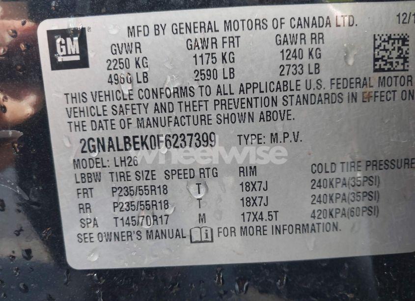 Photo 9 of 2015 Chevrolet Equinox 1LT (VIN 2GNALBEK0F6237399)