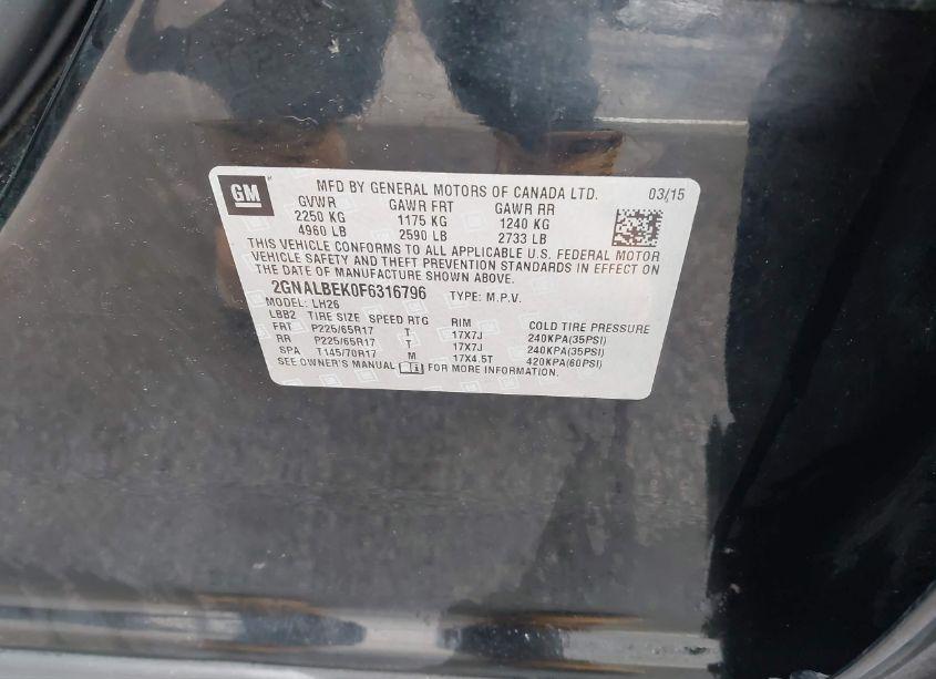 Photo 9 of 2015 Chevrolet Equinox 1LT (VIN 2GNALBEK0F6316796)