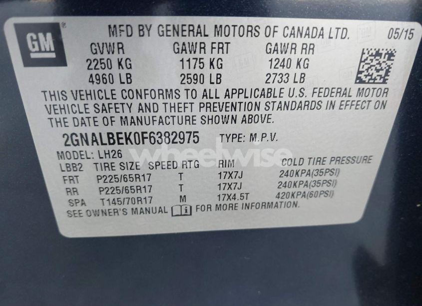 Photo 9 of 2015 Chevrolet Equinox 1LT (VIN 2GNALBEK0F6382975)