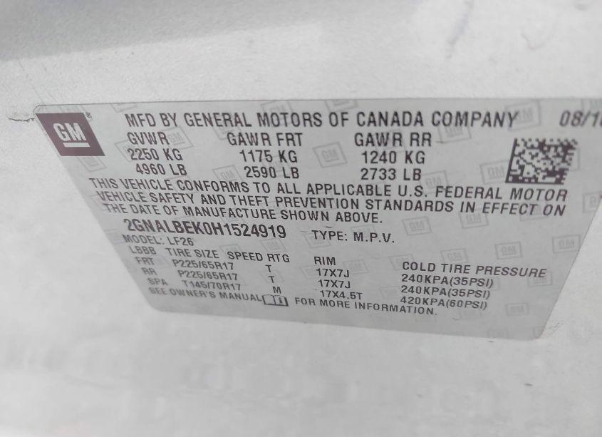 Photo 9 of 2017 Chevrolet Equinox LS (VIN 2GNALBEK0H1524919)