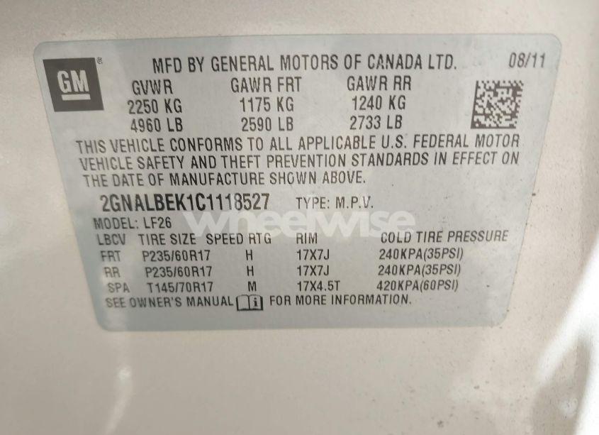 Photo 9 of 2012 Chevrolet Equinox LS (VIN 2GNALBEK1C1118527)