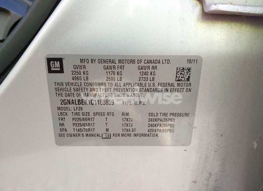 Photo 9 of 2012 Chevrolet Equinox LS (VIN 2GNALBEK1C1168859)