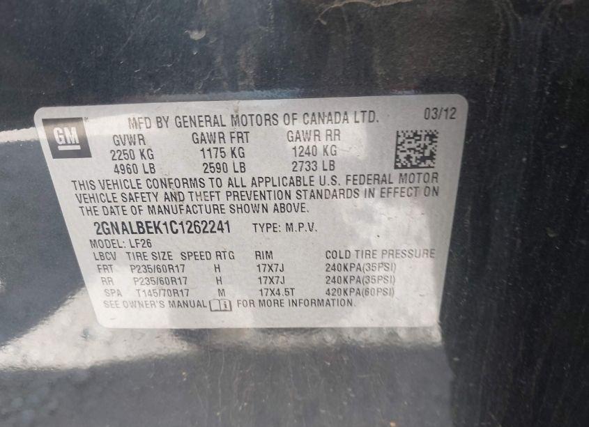 Photo 9 of 2012 Chevrolet Equinox LS (VIN 2GNALBEK1C1262241)