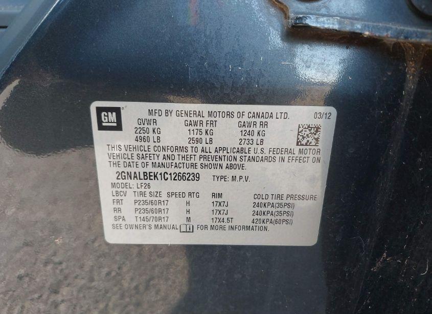 Photo 9 of 2012 Chevrolet Equinox LS (VIN 2GNALBEK1C1266239)