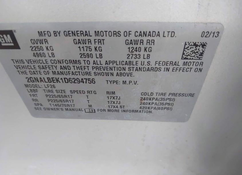 Photo 9 of 2013 Chevrolet Equinox LS (VIN 2GNALBEK1D6294756)