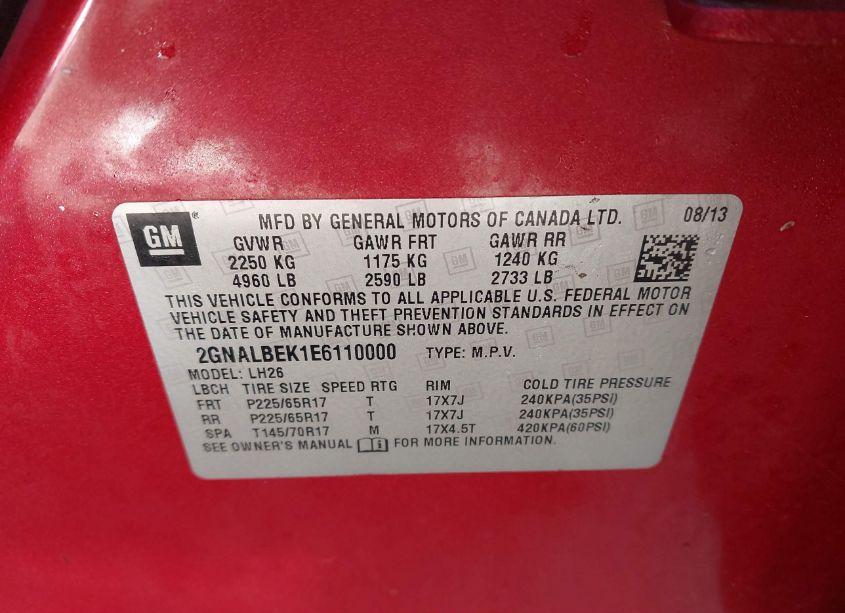 Photo 9 of 2014 Chevrolet Equinox 1LT (VIN 2GNALBEK1E6110000)