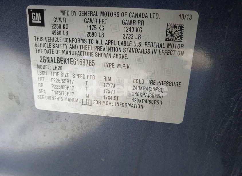 Photo 9 of 2014 Chevrolet Equinox 1LT (VIN 2GNALBEK1E6168785)