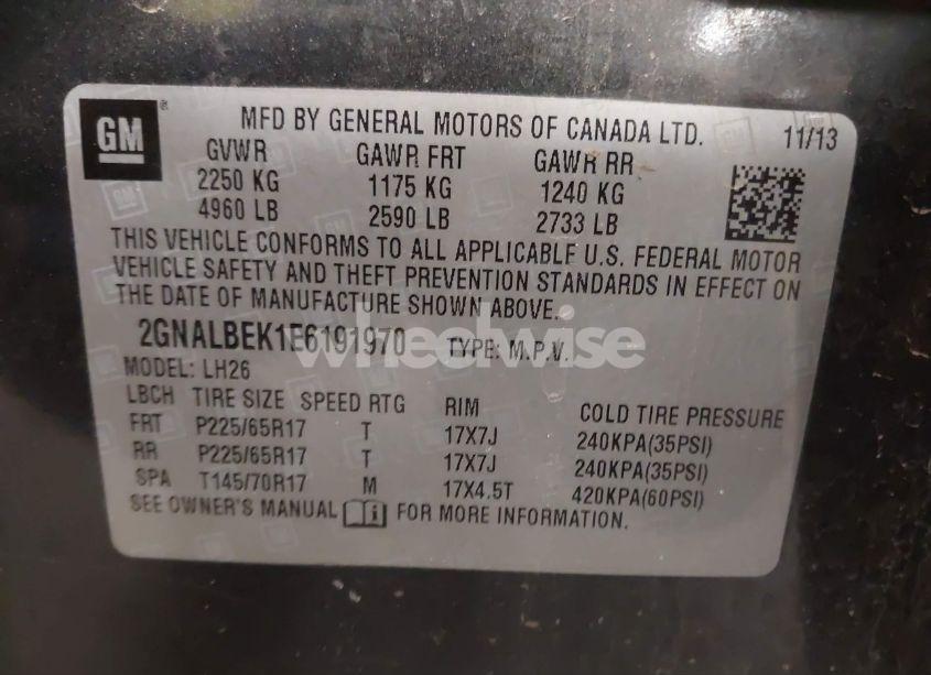 Photo 9 of 2014 Chevrolet Equinox 1LT (VIN 2GNALBEK1E6191970)