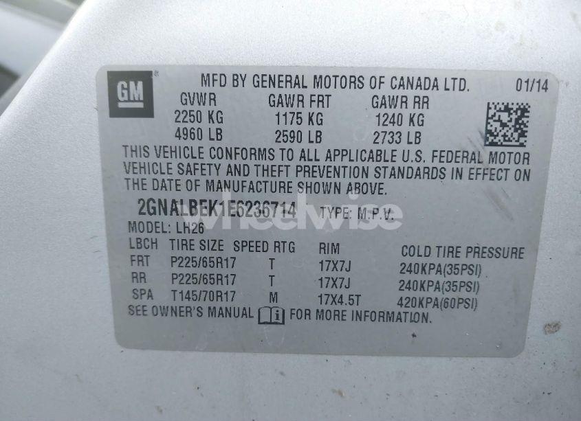 Photo 9 of 2014 Chevrolet Equinox 1LT (VIN 2GNALBEK1E6236714)