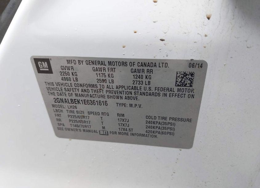 Photo 9 of 2014 Chevrolet Equinox 1LT (VIN 2GNALBEK1E6361616)