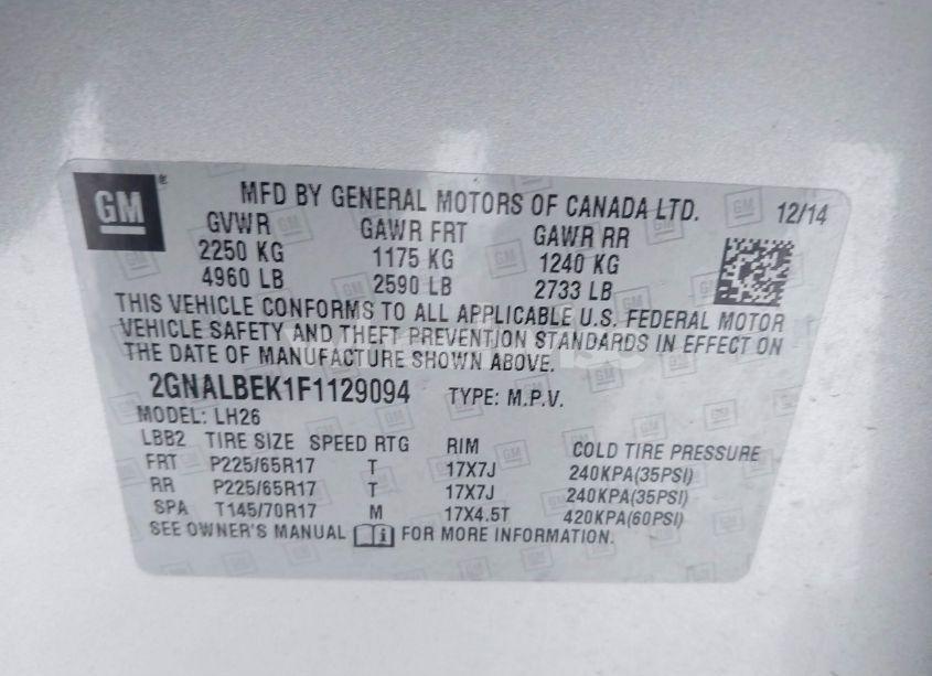 Photo 9 of 2015 Chevrolet Equinox 1LT (VIN 2GNALBEK1F1129094)