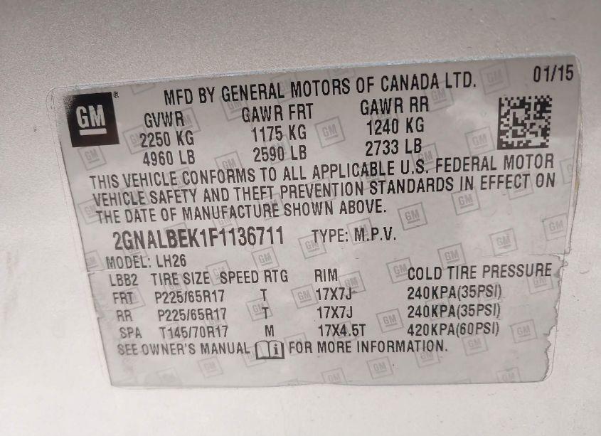 Photo 9 of 2015 Chevrolet Equinox 1LT (VIN 2GNALBEK1F1136711)