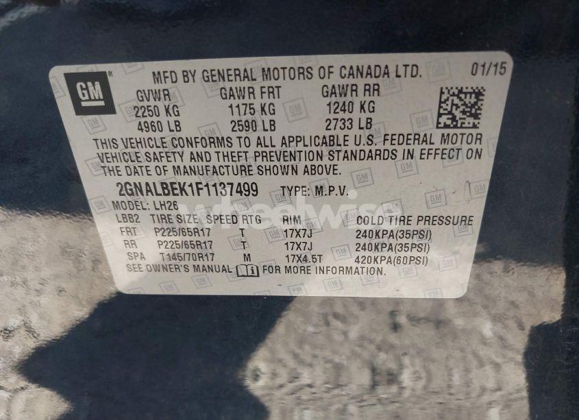 Photo 9 of 2015 Chevrolet Equinox 1LT (VIN 2GNALBEK1F1137499)