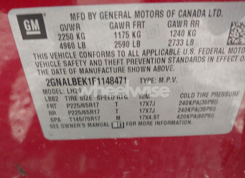 Photo 9 of 2015 Chevrolet Equinox 1LT (VIN 2GNALBEK1F1148471)