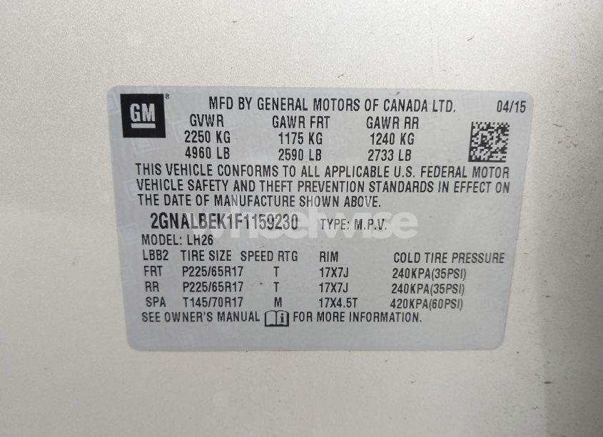 Photo 9 of 2015 Chevrolet Equinox 1LT (VIN 2GNALBEK1F1159230)