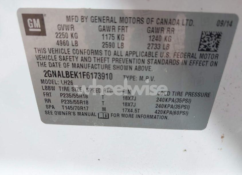 Photo 9 of 2015 Chevrolet Equinox 1LT (VIN 2GNALBEK1F6173910)