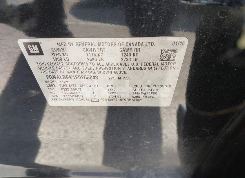 Photo 9 of 2015 Chevrolet Equinox 1LT (VIN 2GNALBEK1F6265048)