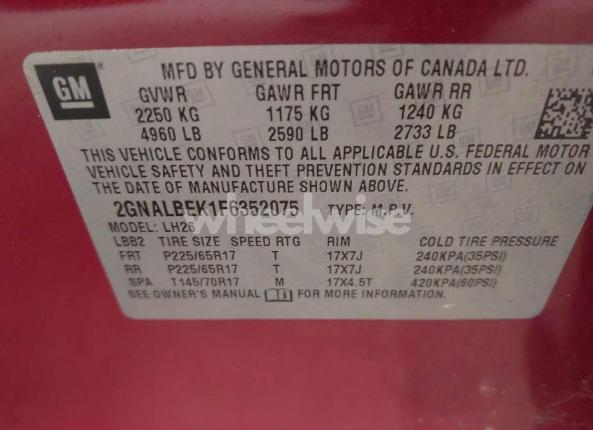 Photo 9 of 2015 Chevrolet Equinox 1LT (VIN 2GNALBEK1F6352075)