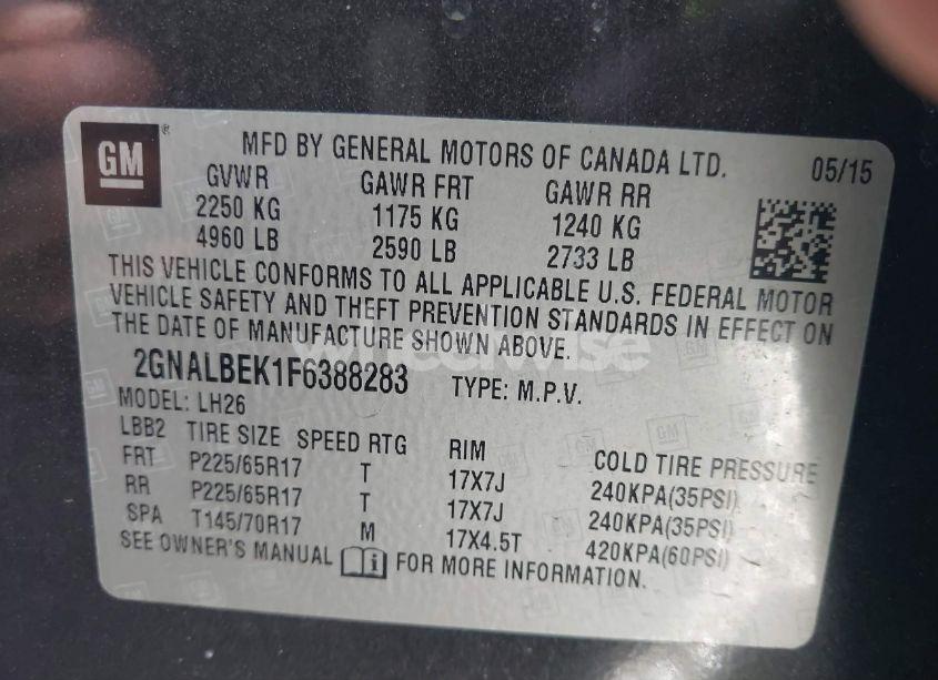 Photo 9 of 2015 Chevrolet Equinox 1LT (VIN 2GNALBEK1F6388283)