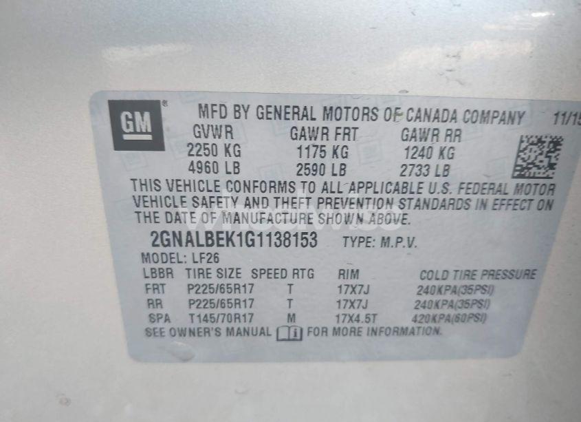 Photo 9 of 2016 Chevrolet Equinox LS (VIN 2GNALBEK1G1138153)