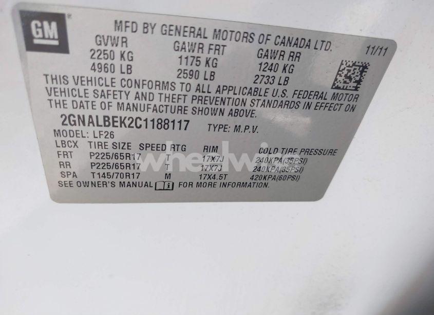 Photo 9 of 2012 Chevrolet Equinox LS (VIN 2GNALBEK2C1188117)